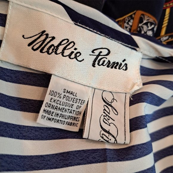 VTG Mollie Parnis Jumpsuit Navy White Stripes Belt Dolman Sleeves 1970s Size S - Picture 11 of 11